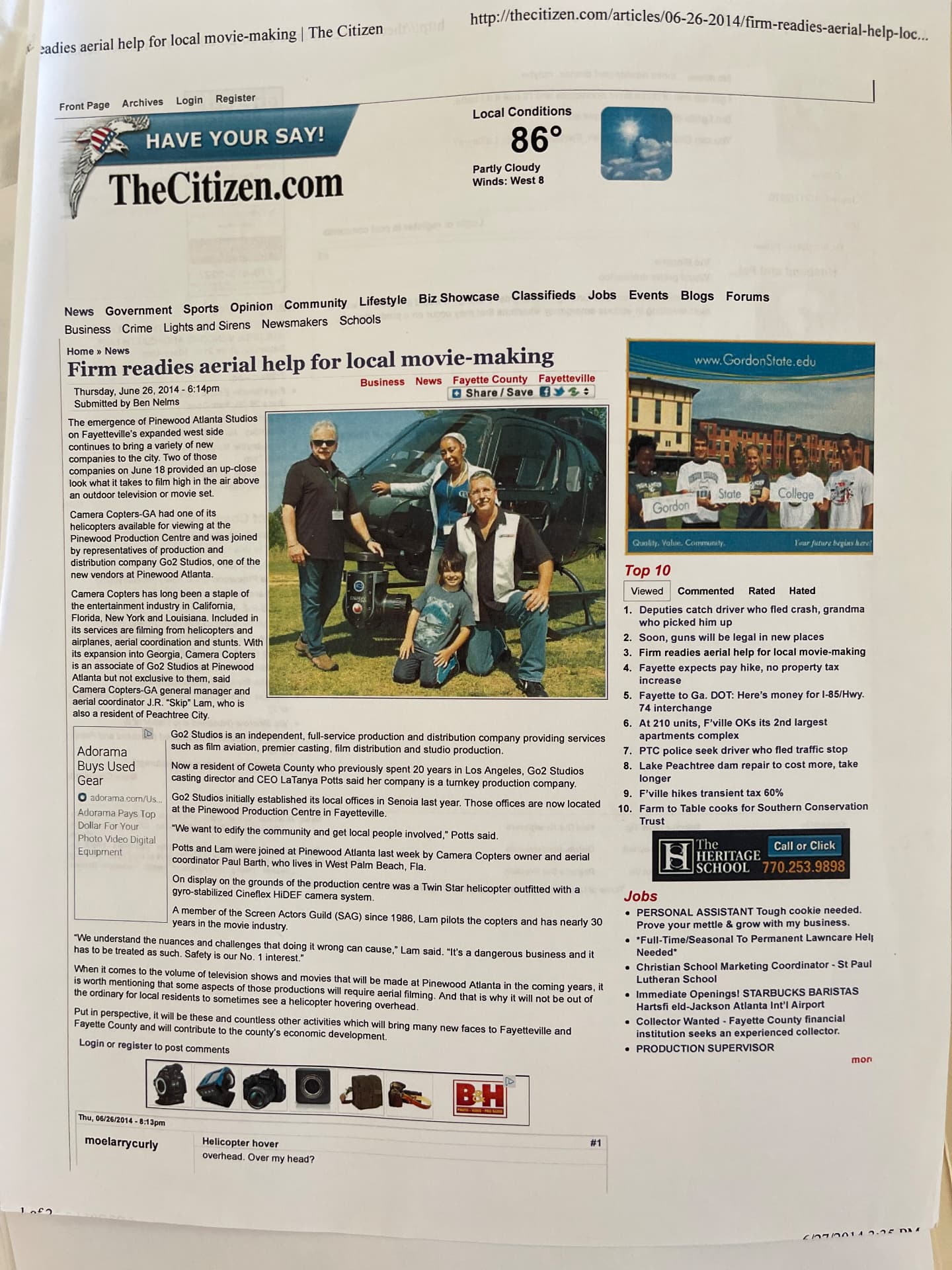 The Citizen article about Go2 Studios and aerial filming at Pinewood Atlanta