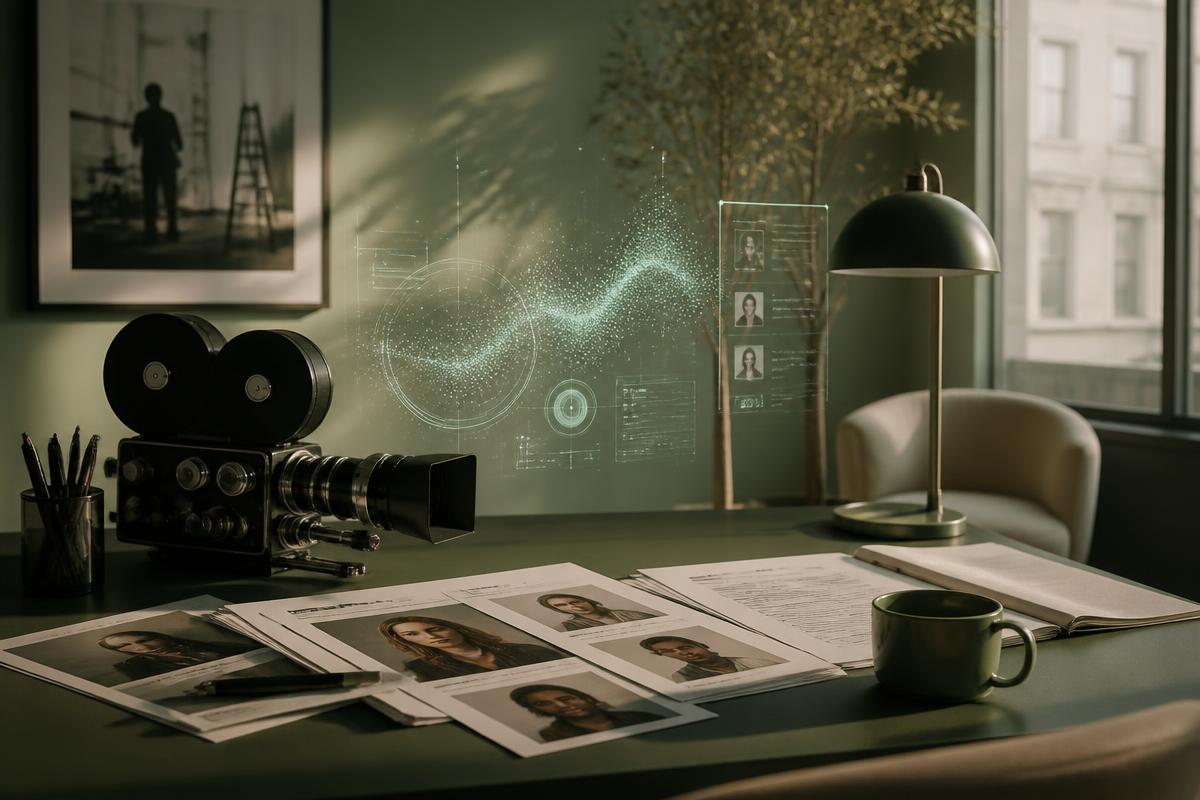 Vintage film camera and casting headshots with subtle AI visualization