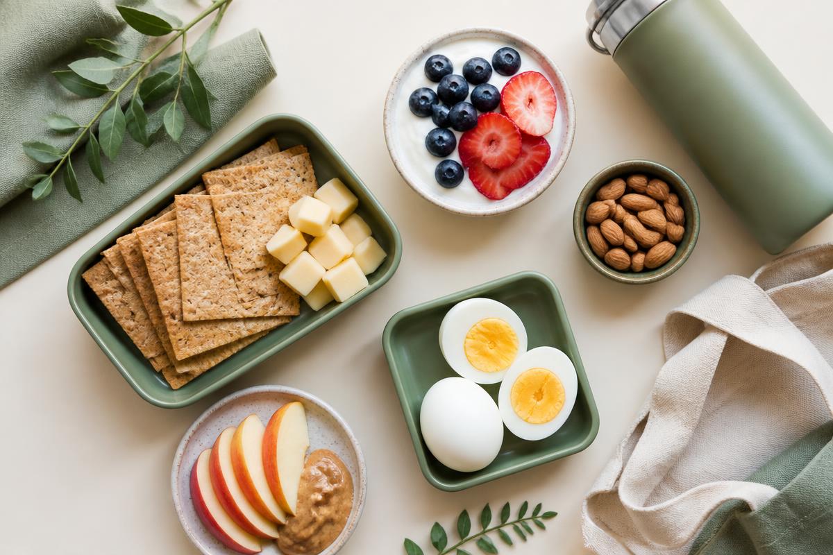 Portable vegetarian snacks with eggs, cheese, and whole grains